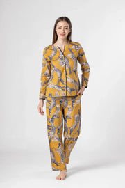 Yellow Animal Print Cotton Night Suit Set - SanskrutiHomes 