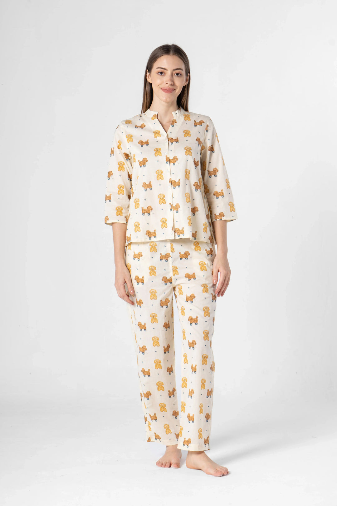 White Animal Print Night Suit for Women - SanskrutiHomes 