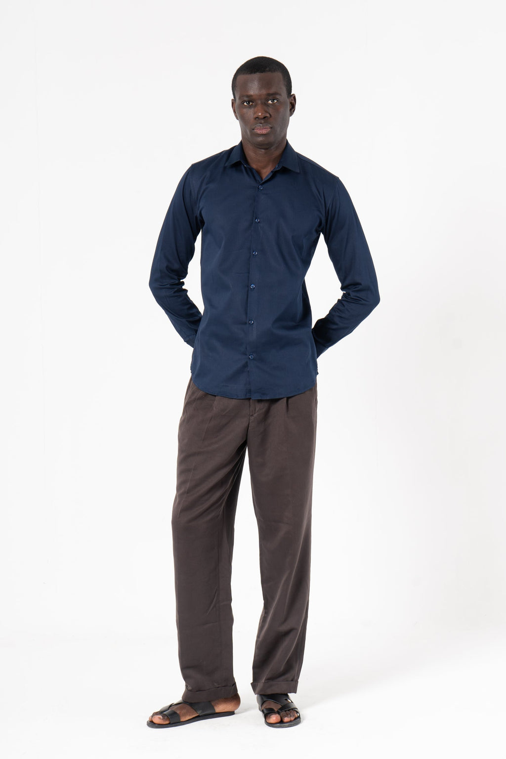 Navy Blue Solid Print Full Sleeve Shirt - SanskrutiHomes 