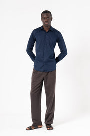 Navy Blue Solid Print Full Sleeve Shirt - SanskrutiHomes 