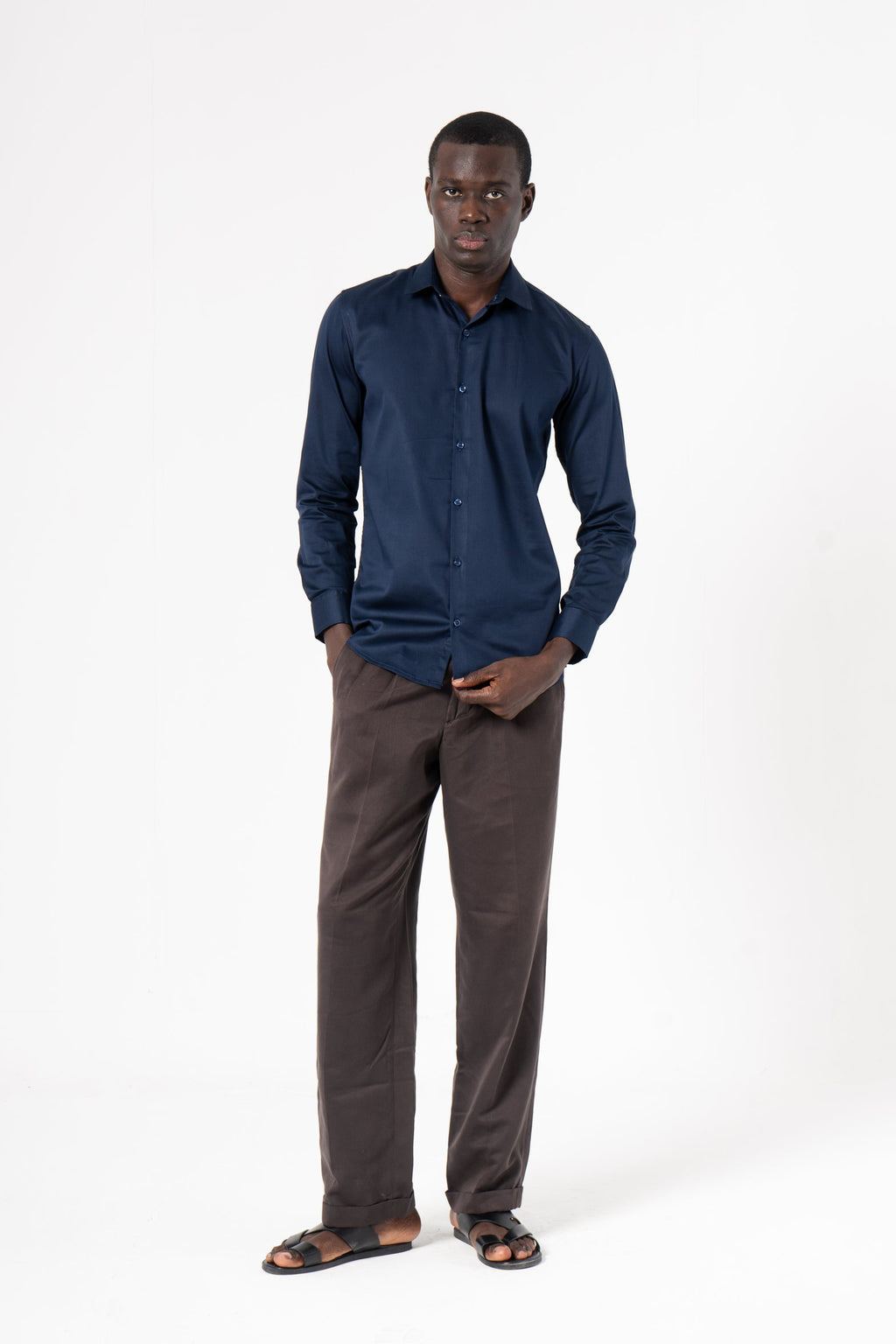 Navy Blue Solid Print Full Sleeve Shirt - SanskrutiHomes 