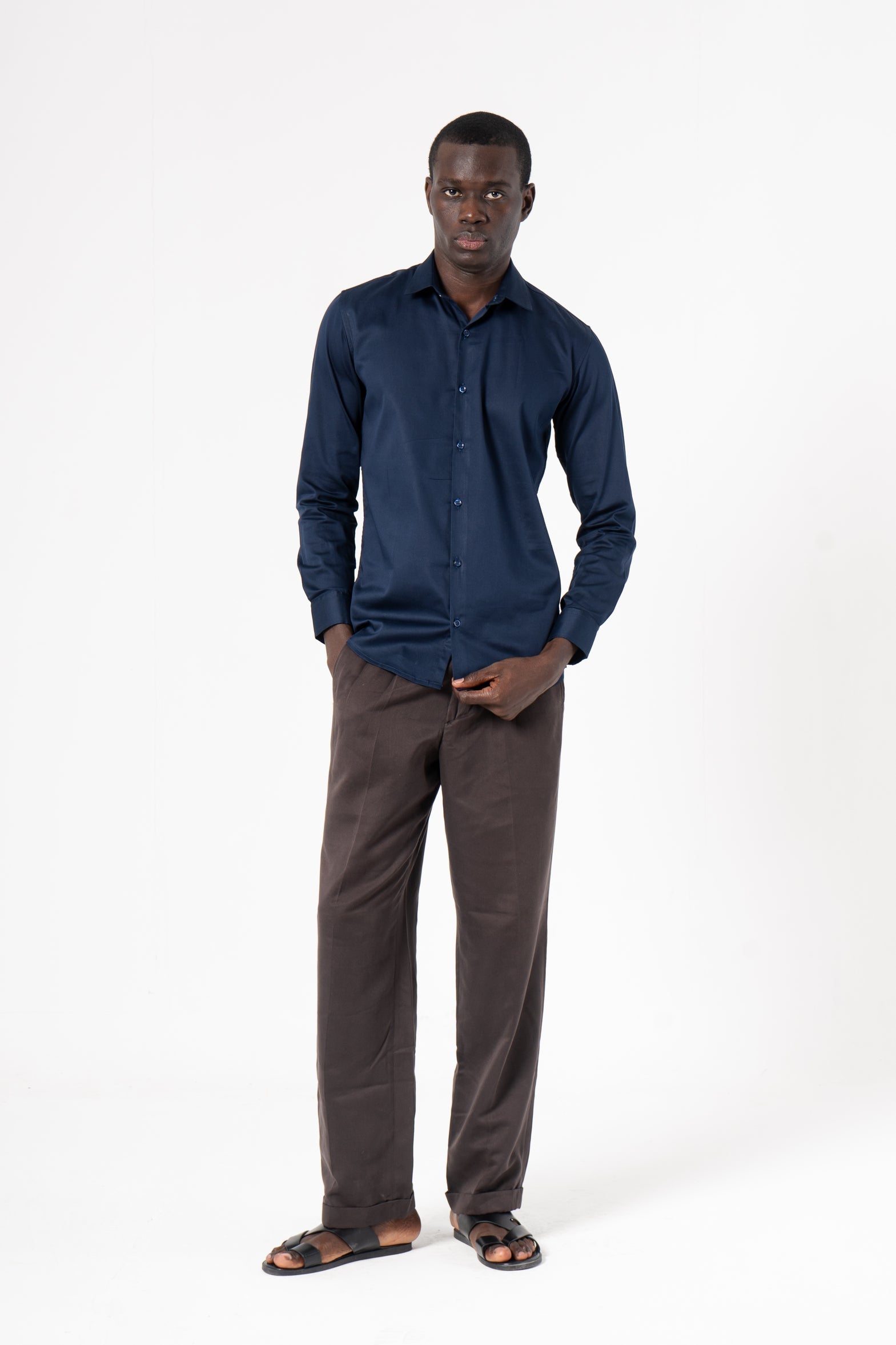 Navy Blue Solid Print Full Sleeve Shirt - SanskrutiHomes 