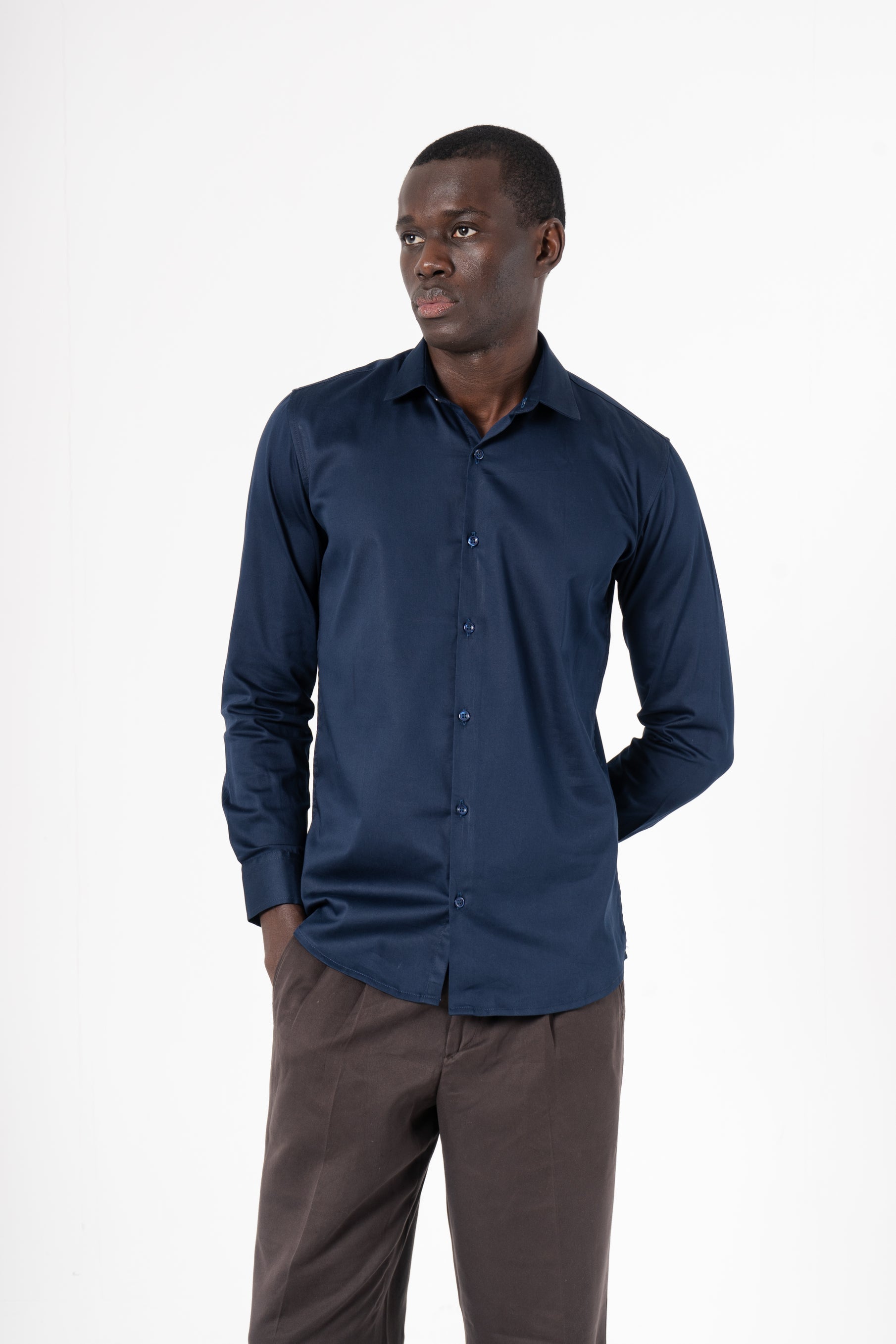 Navy Blue Solid Print Full Sleeve Shirt - SanskrutiHomes 
