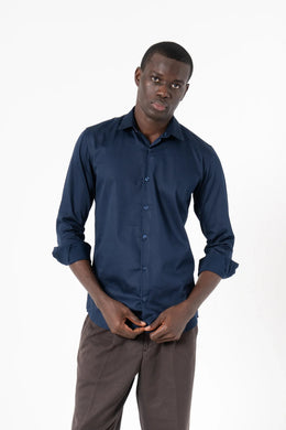 Navy Blue Solid Print Full Sleeve Shirt - SanskrutiHomes 