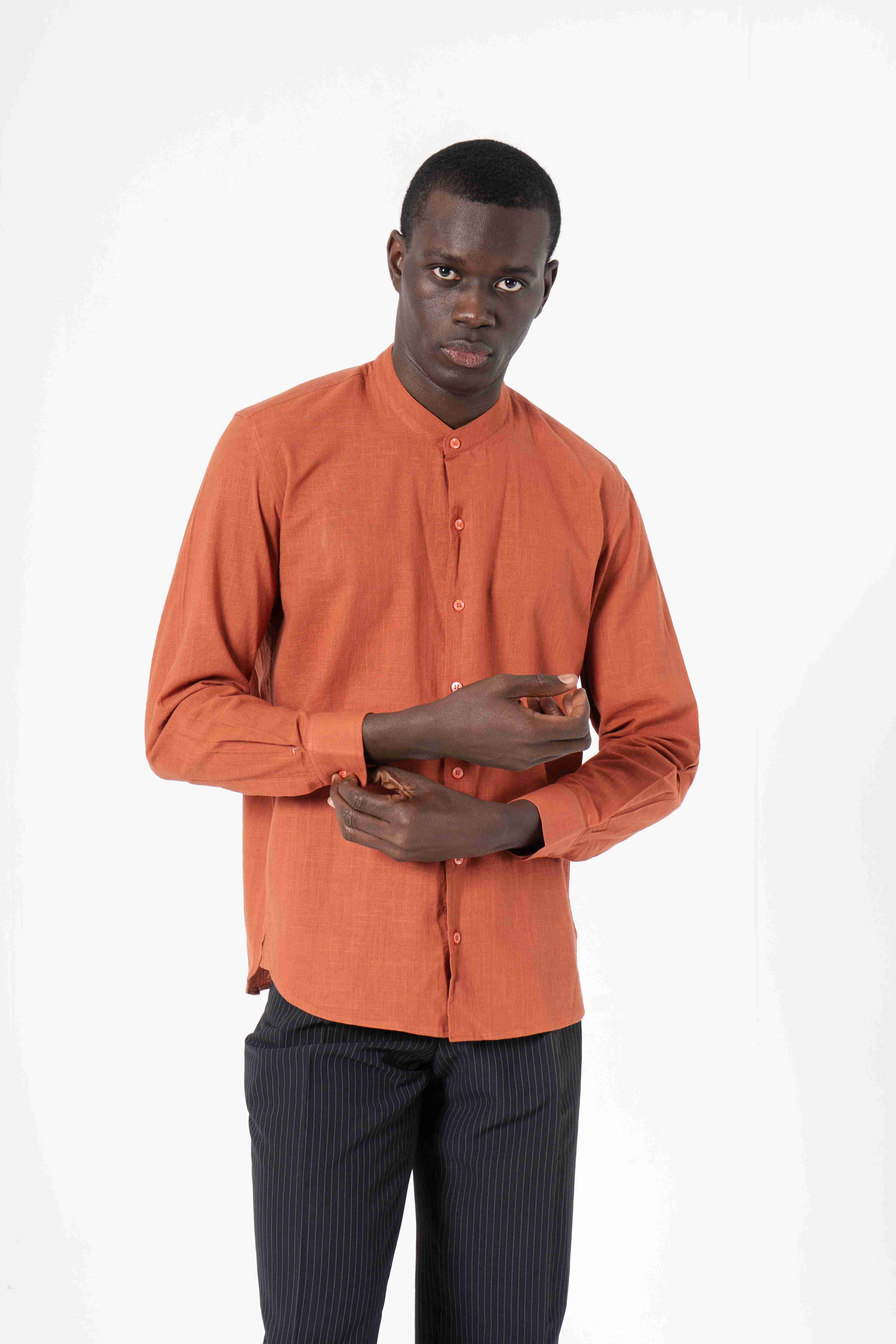 Orange Solid Print Full Sleeve Shirt - SanskrutiHomes 