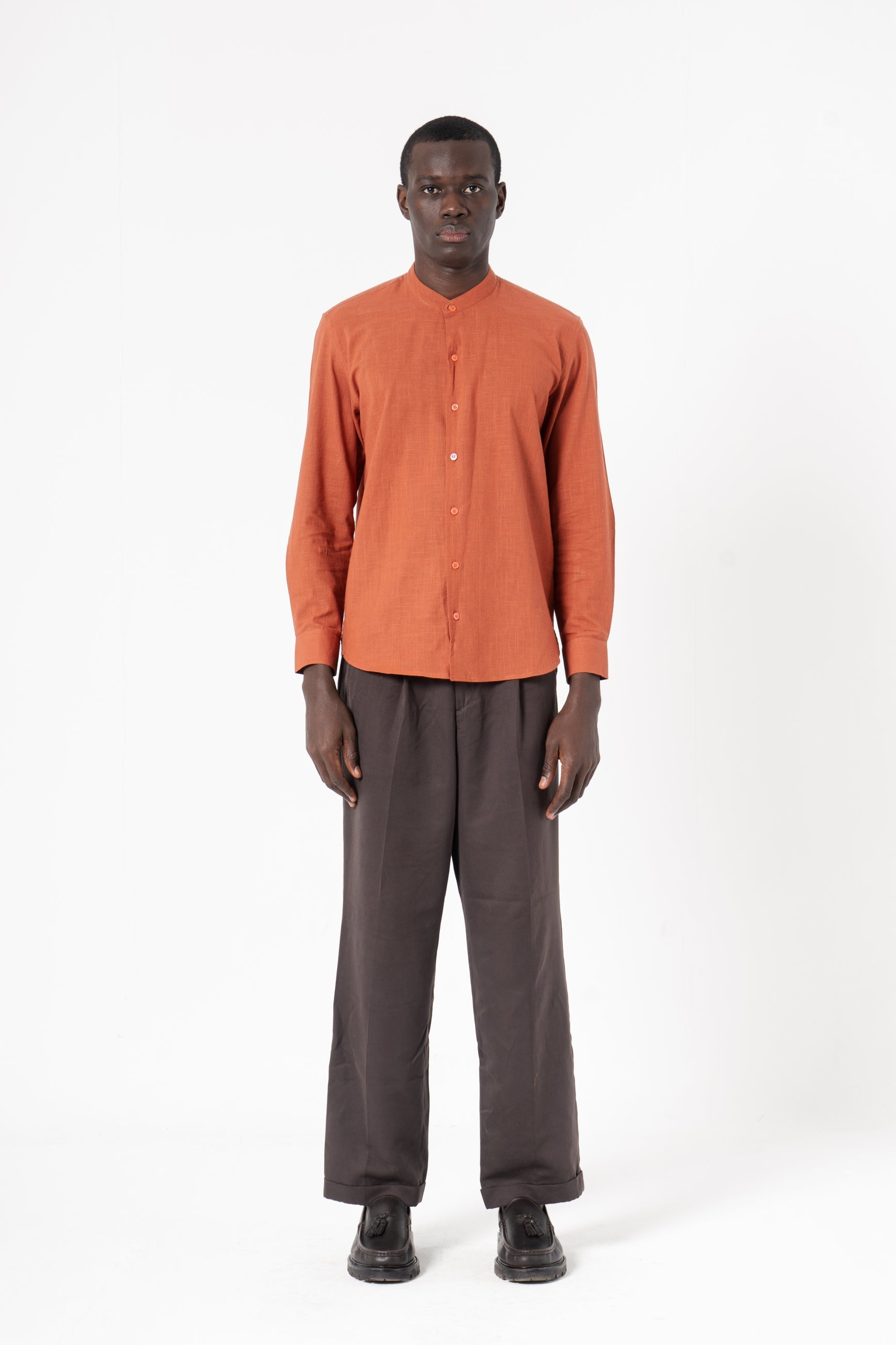 Orange Solid Print Full Sleeve Shirt - SanskrutiHomes 