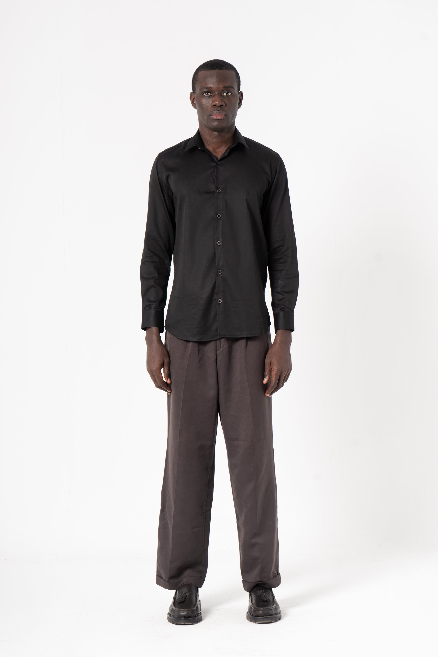 Black Solid Print Full Sleeve Shirt - SanskrutiHomes 