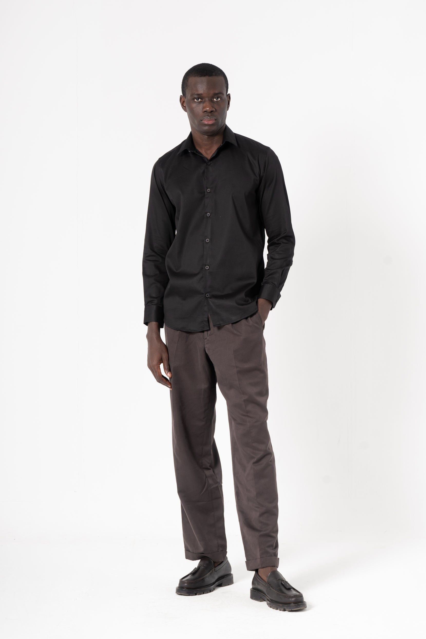 Black Solid Print Full Sleeve Shirt - SanskrutiHomes 