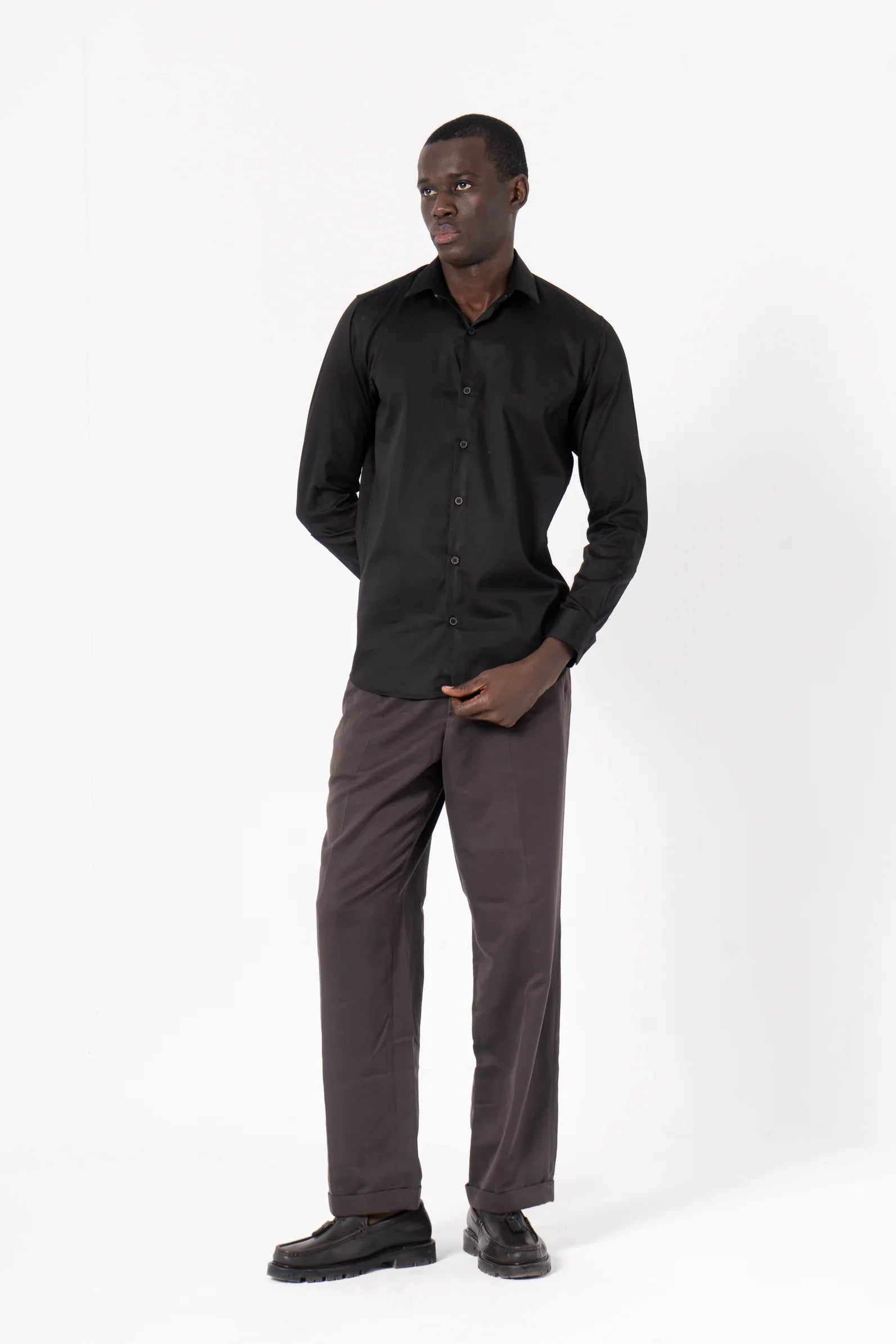 Black Solid Print Full Sleeve Shirt - SanskrutiHomes 