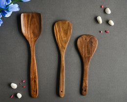 FLAT WOODEN COOKING SPOON (SET OF 3 ) - SanskrutiHomes 