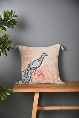 Peacock Design Cotton Truffted Cushion Cover - SanskrutiHomes 