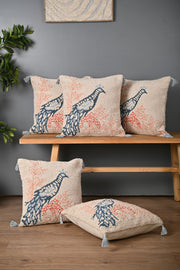 Peacock Design Cotton Truffted Cushion Cover - SanskrutiHomes 