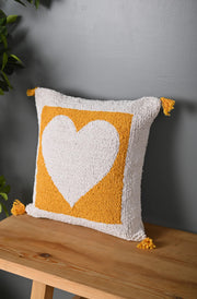 White Heart Design Truffted Cushion Cover - SanskrutiHomes 