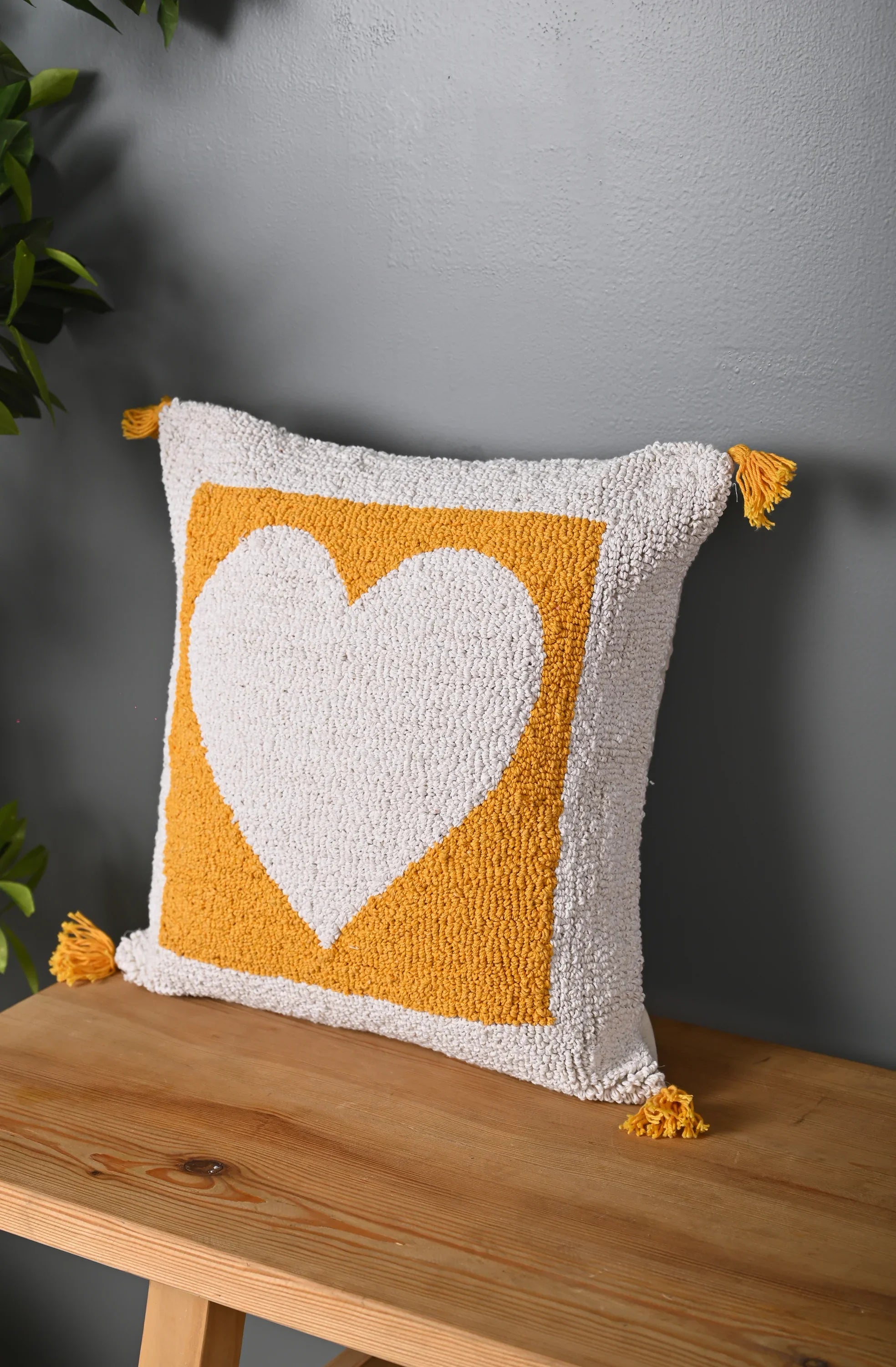 White Heart Design Truffted Cushion Cover - SanskrutiHomes 