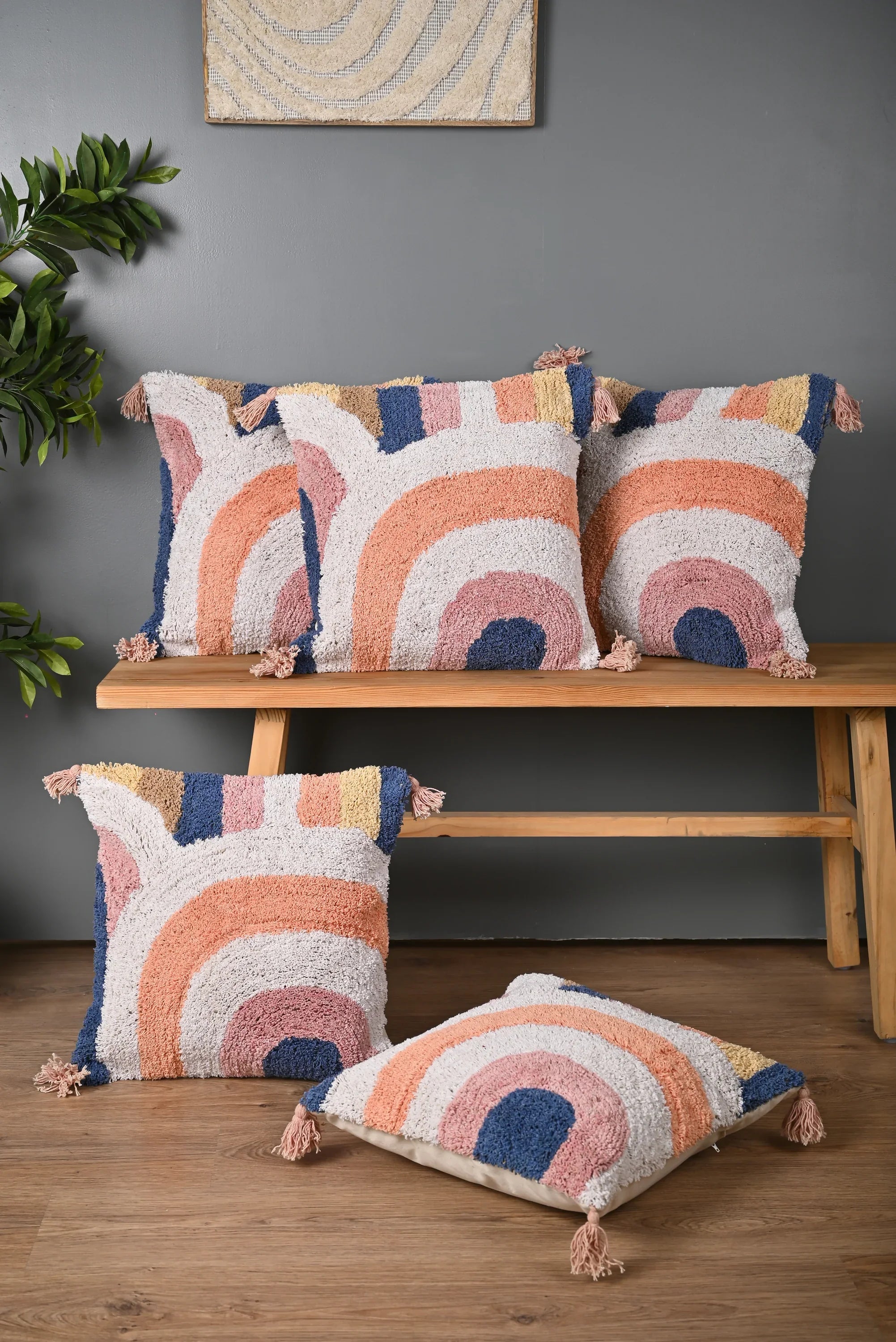 Multicolor Cotton Truffted Cushion Cover - SanskrutiHomes 