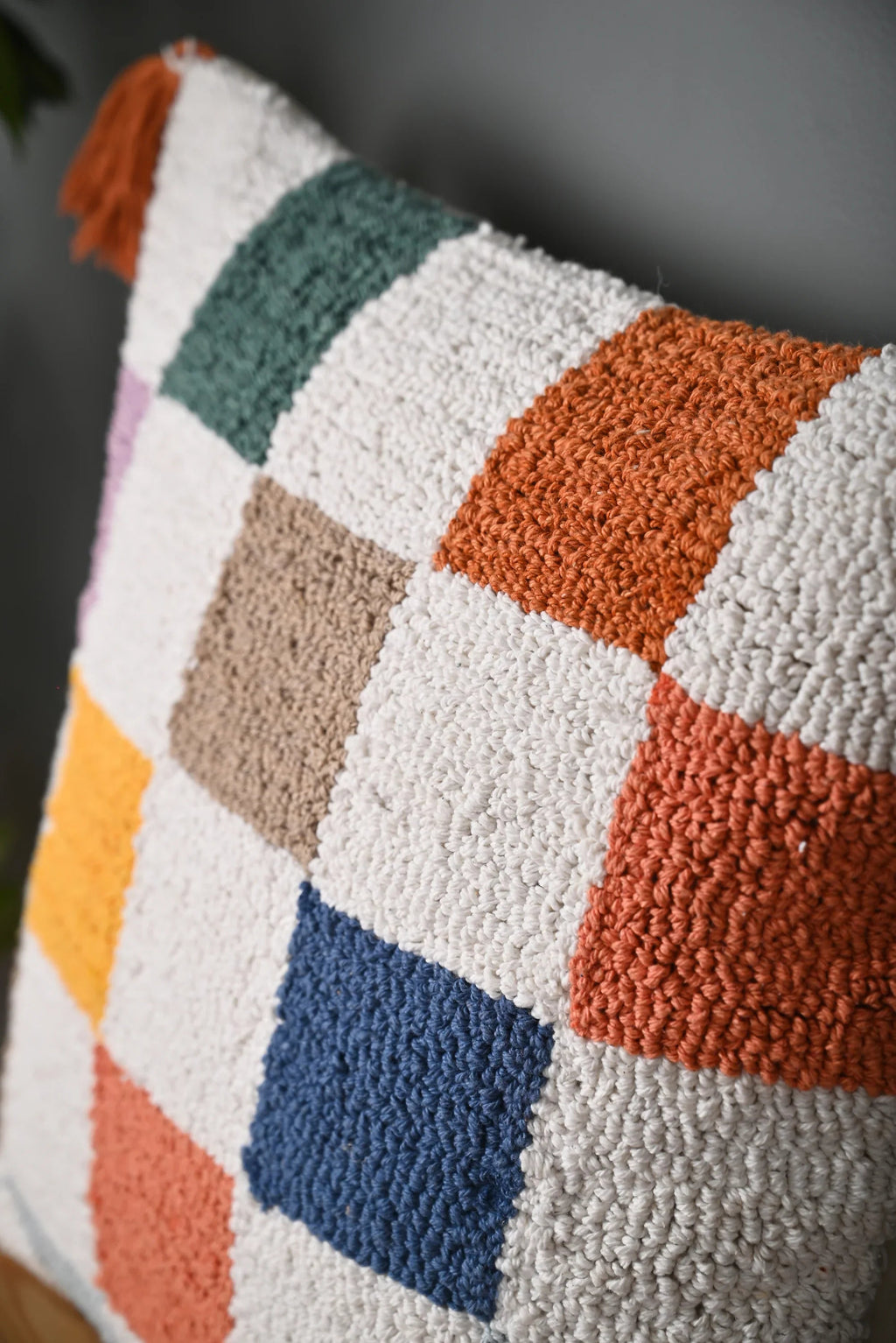 Multicolor Chacks Design Truffted Cushion Cover - SanskrutiHomes 