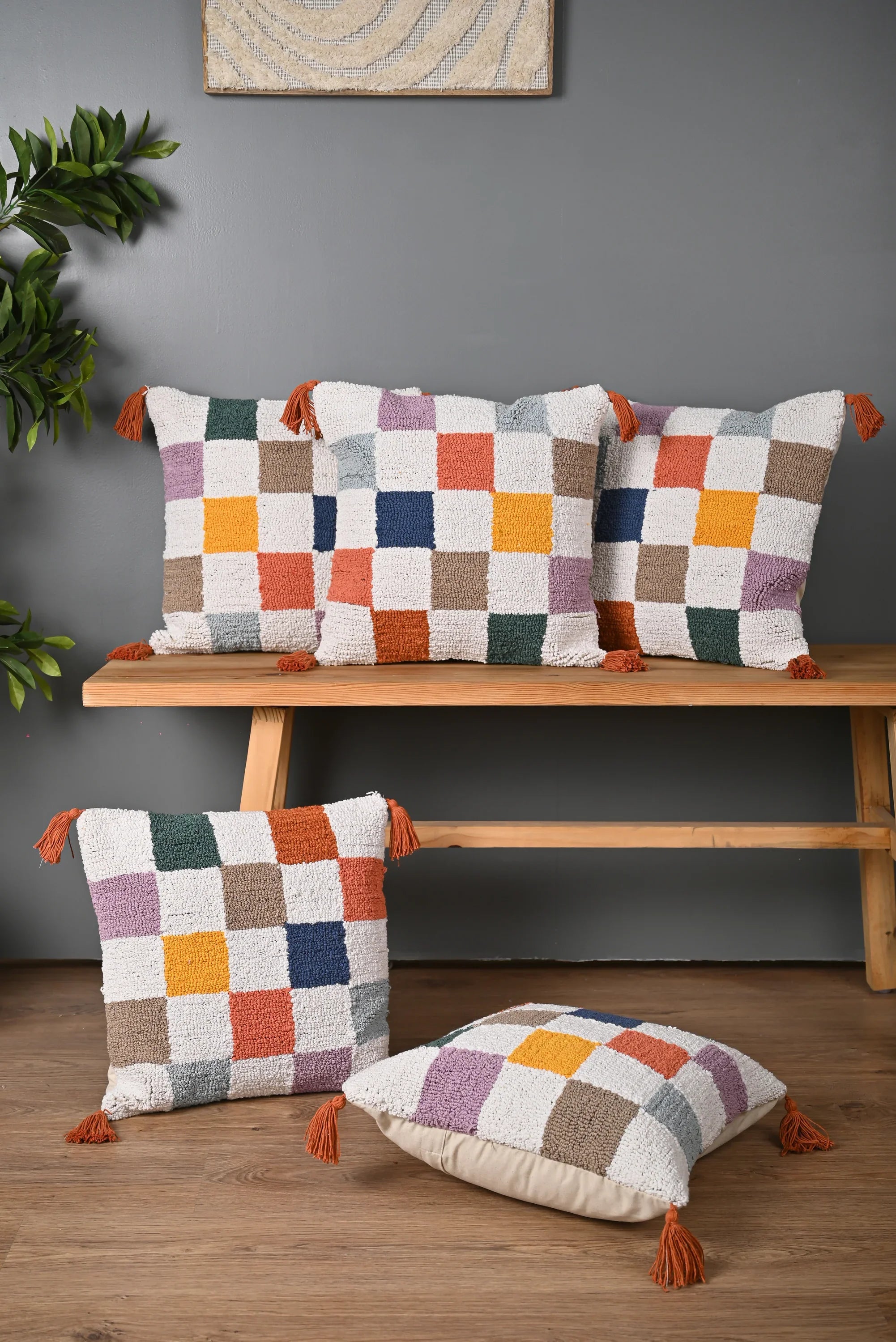 Multicolor Chacks Design Truffted Cushion Cover - SanskrutiHomes 