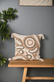 Beige Color Truffted Cotton Cushion Cover - SanskrutiHomes 