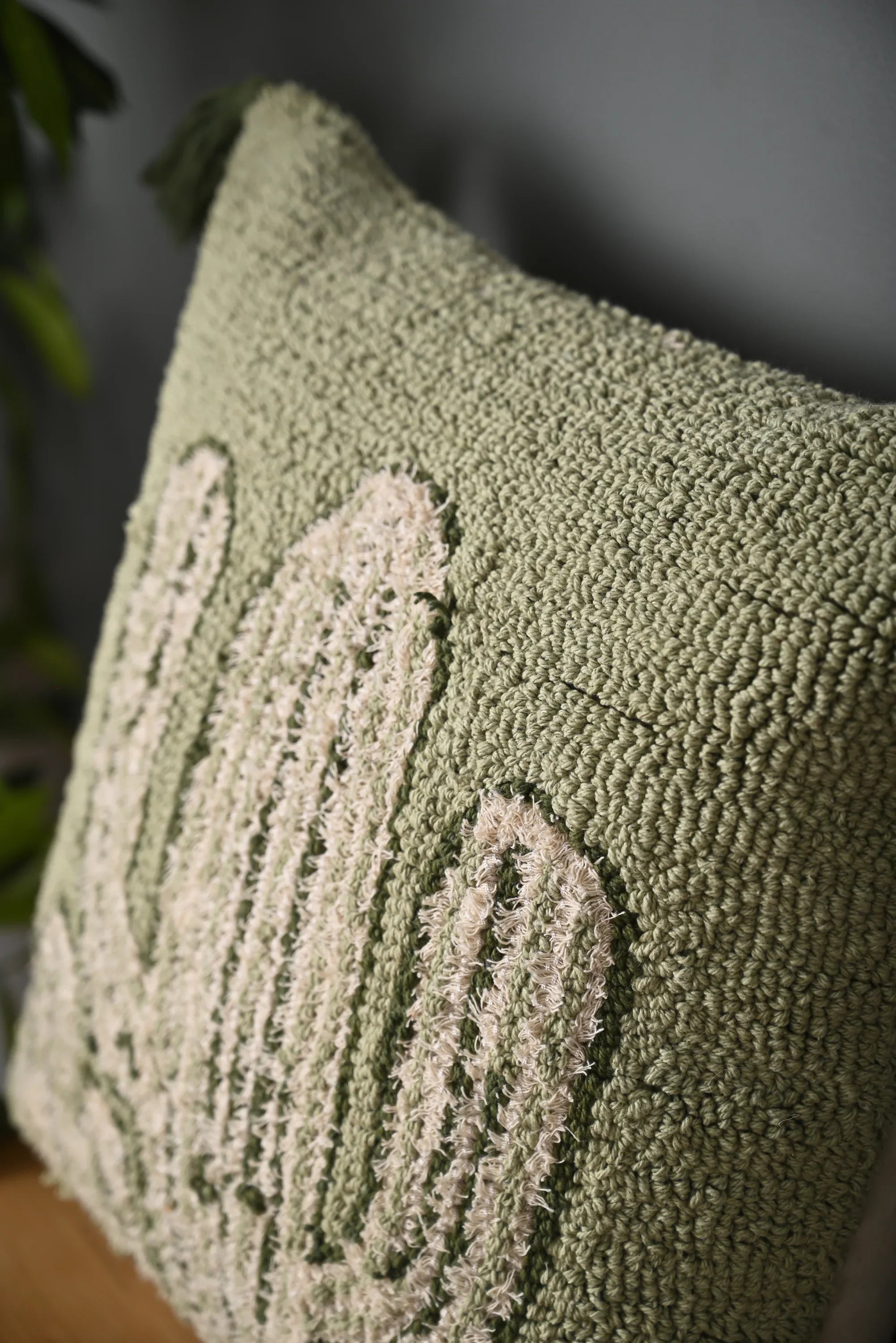 Green Truffted Cactus Design Cushion Cover - SanskrutiHomes 