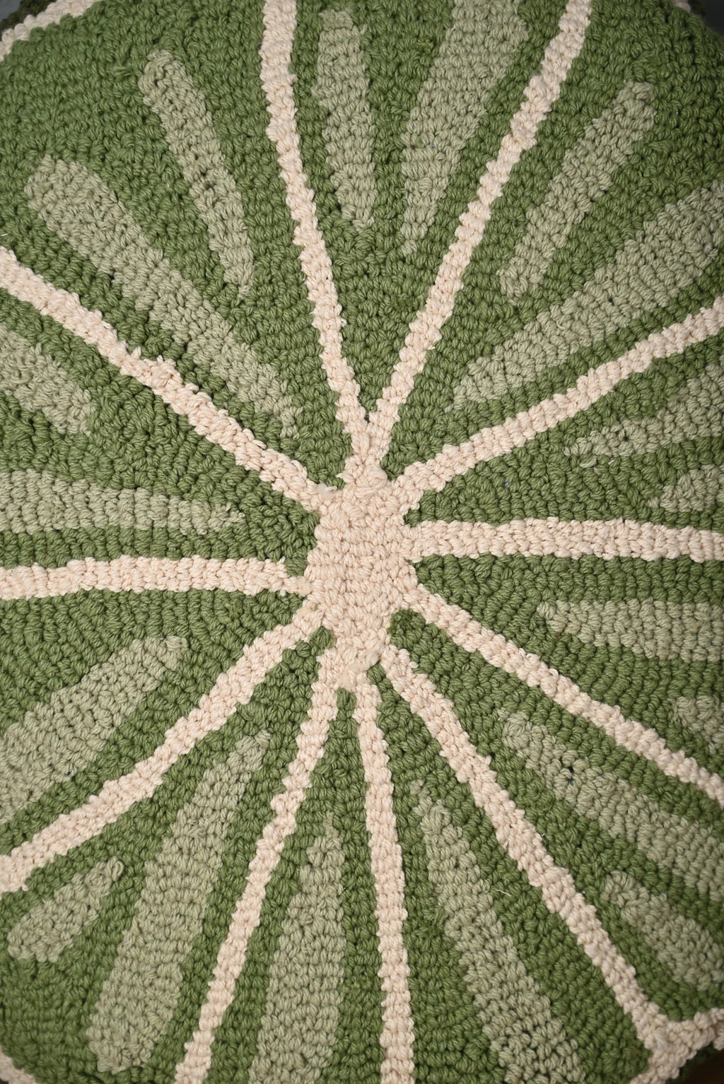 Green Round Shape Truffted Cotton Cushion Cover - SanskrutiHomes 