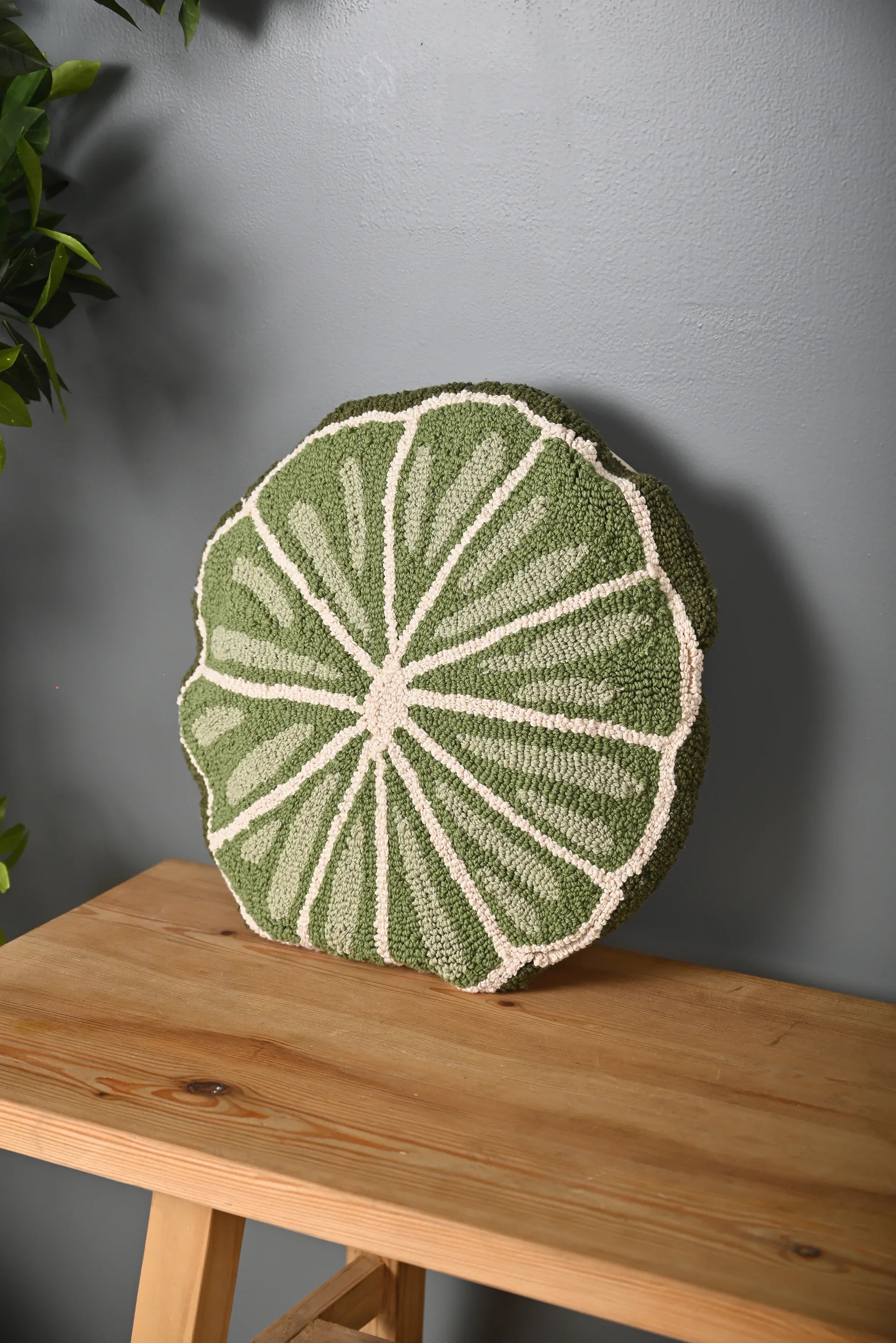 Green Round Shape Truffted Cotton Cushion Cover - SanskrutiHomes 