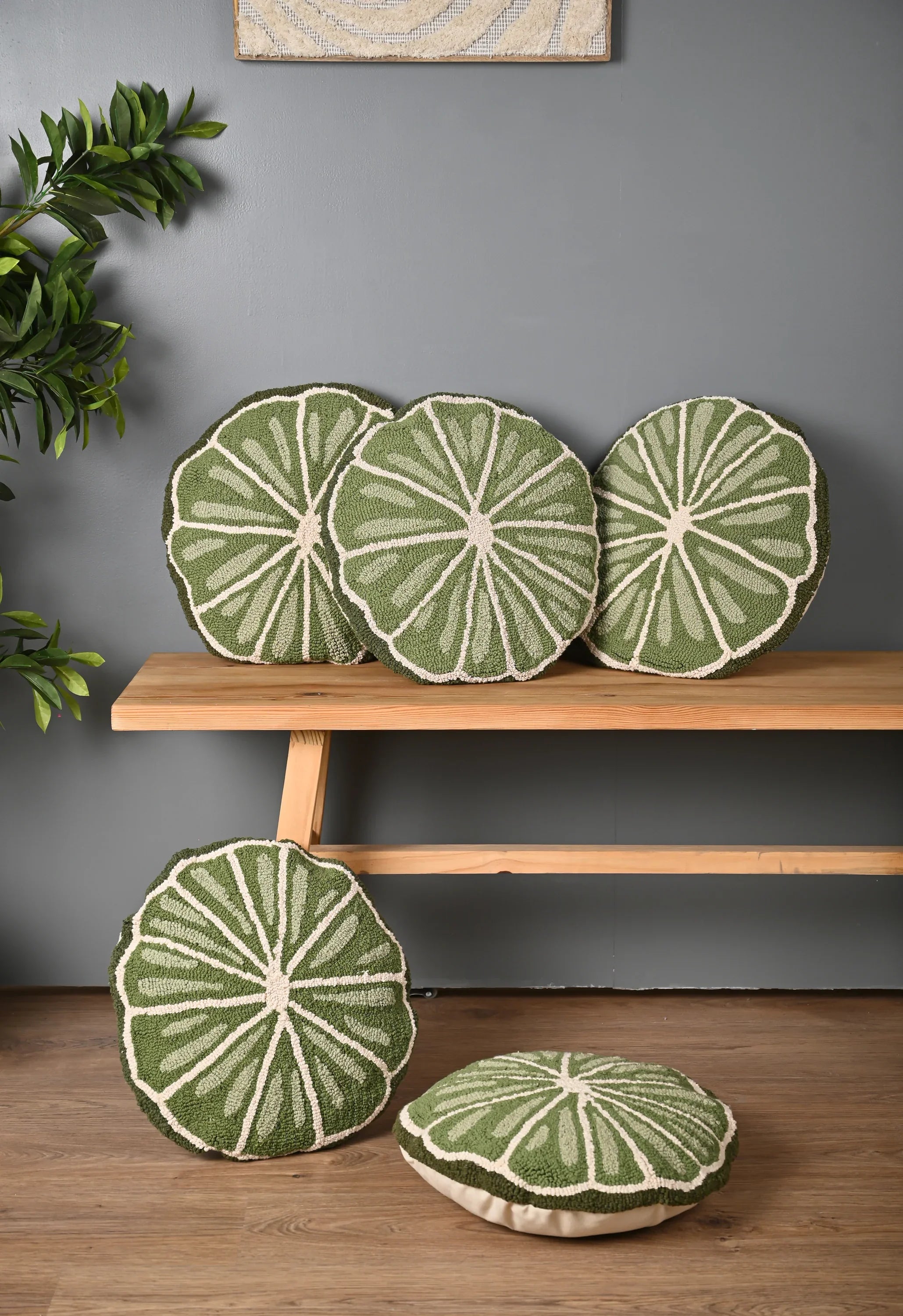 Green Round Shape Truffted Cotton Cushion Cover - SanskrutiHomes 