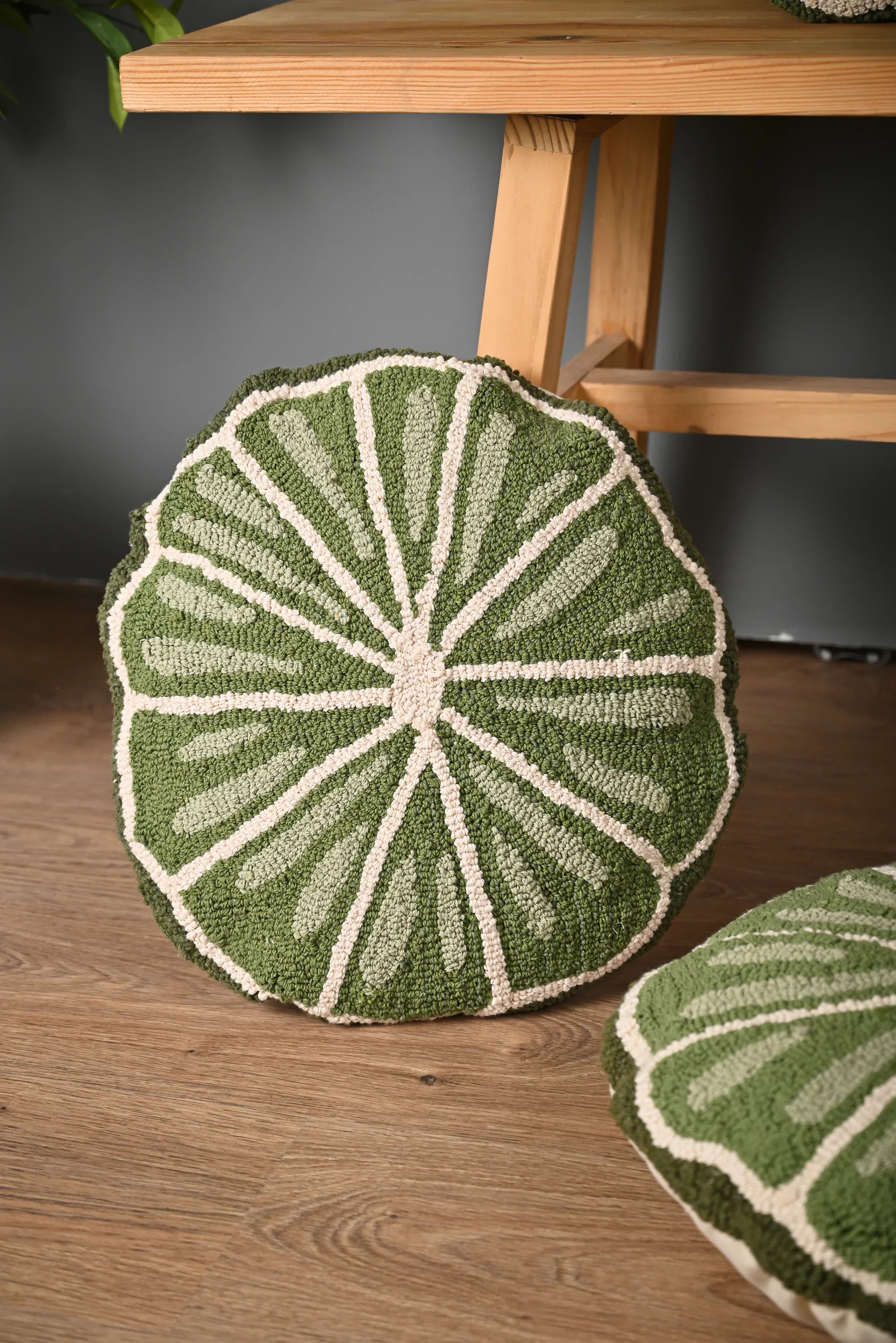 Green Round Shape Truffted Cotton Cushion Cover - SanskrutiHomes 