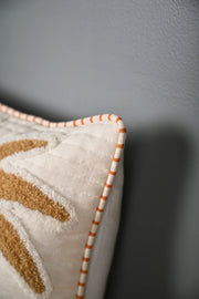 Beige Coconut Tree Design Truffted Cushion Cover - SanskrutiHomes 