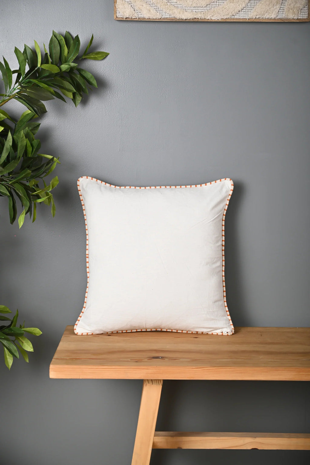 Beige Coconut Tree Design Truffted Cushion Cover - SanskrutiHomes 