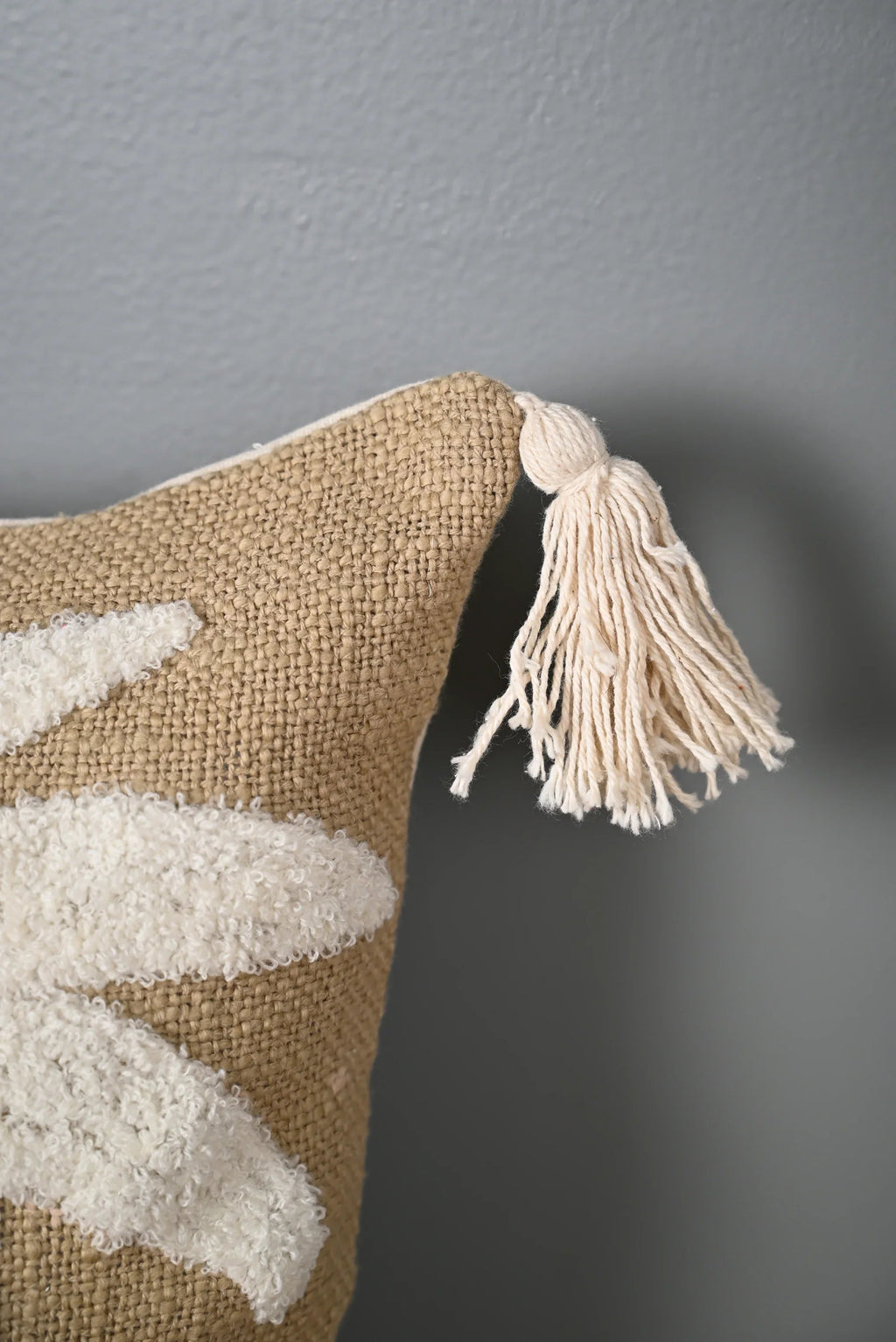 Beige Truffted Coconut Tree Design Cushion Cover - SanskrutiHomes 