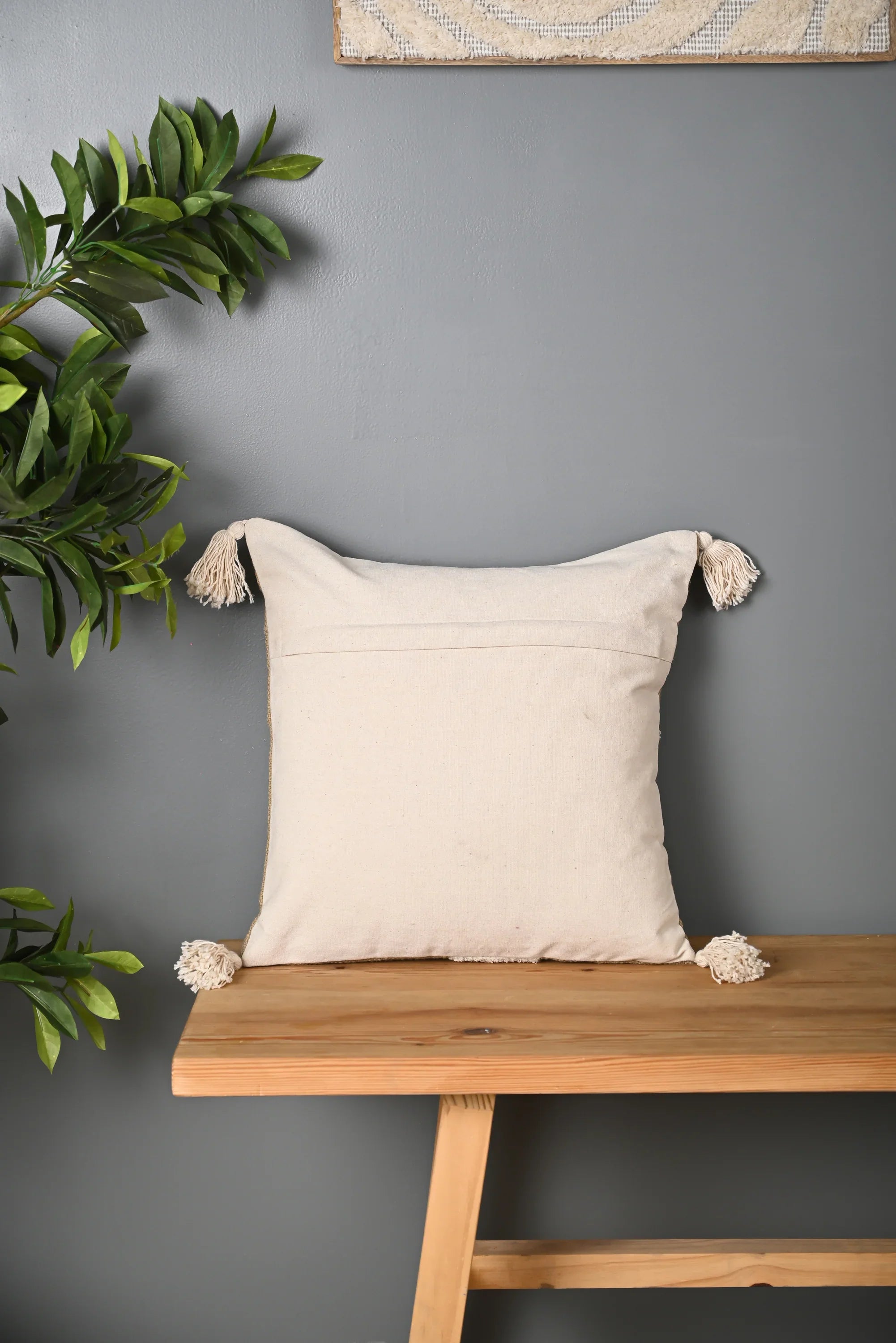 Beige Truffted Coconut Tree Design Cushion Cover - SanskrutiHomes 