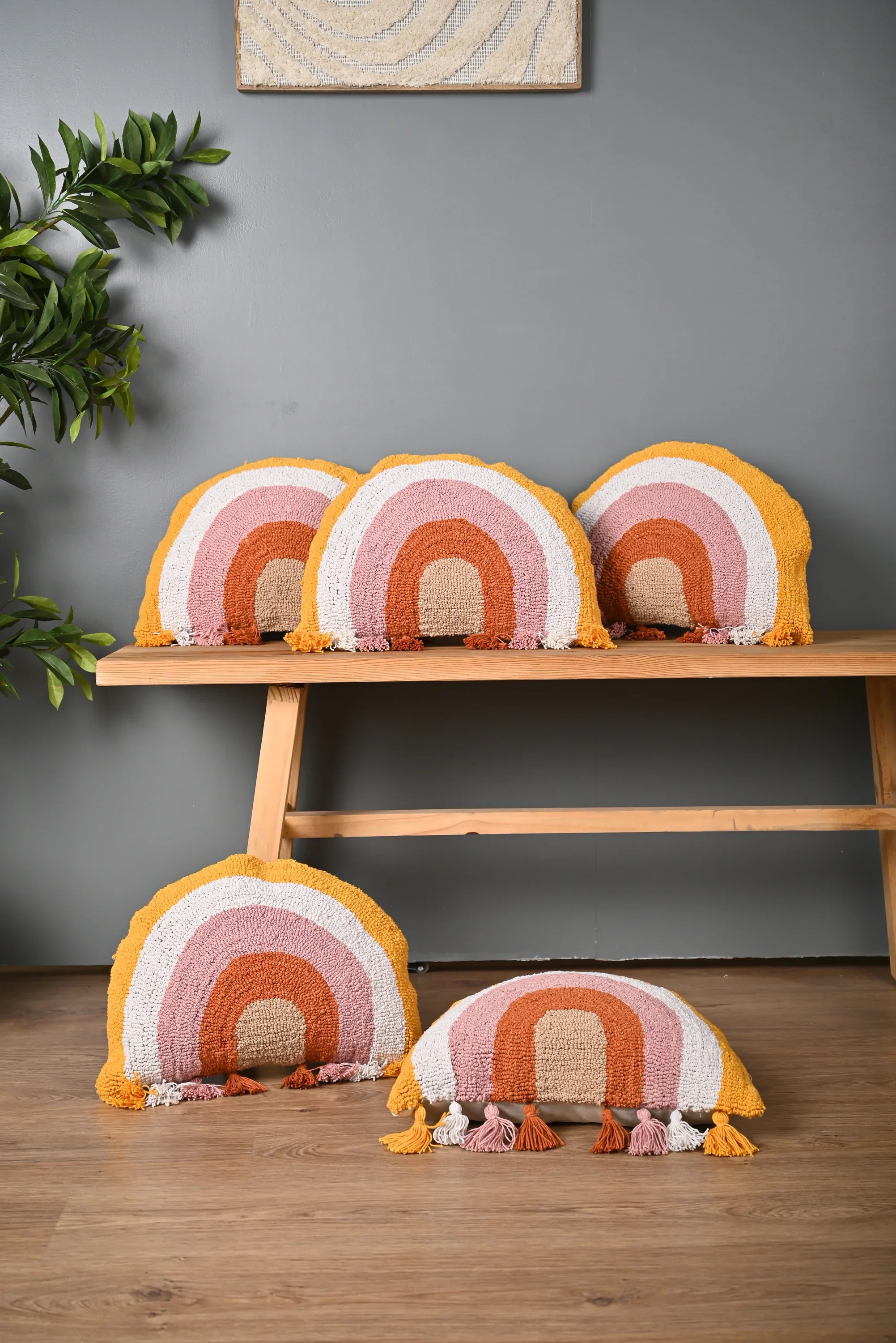 Half Round Shape Multicolor Truffted Cushion Cover - SanskrutiHomes 