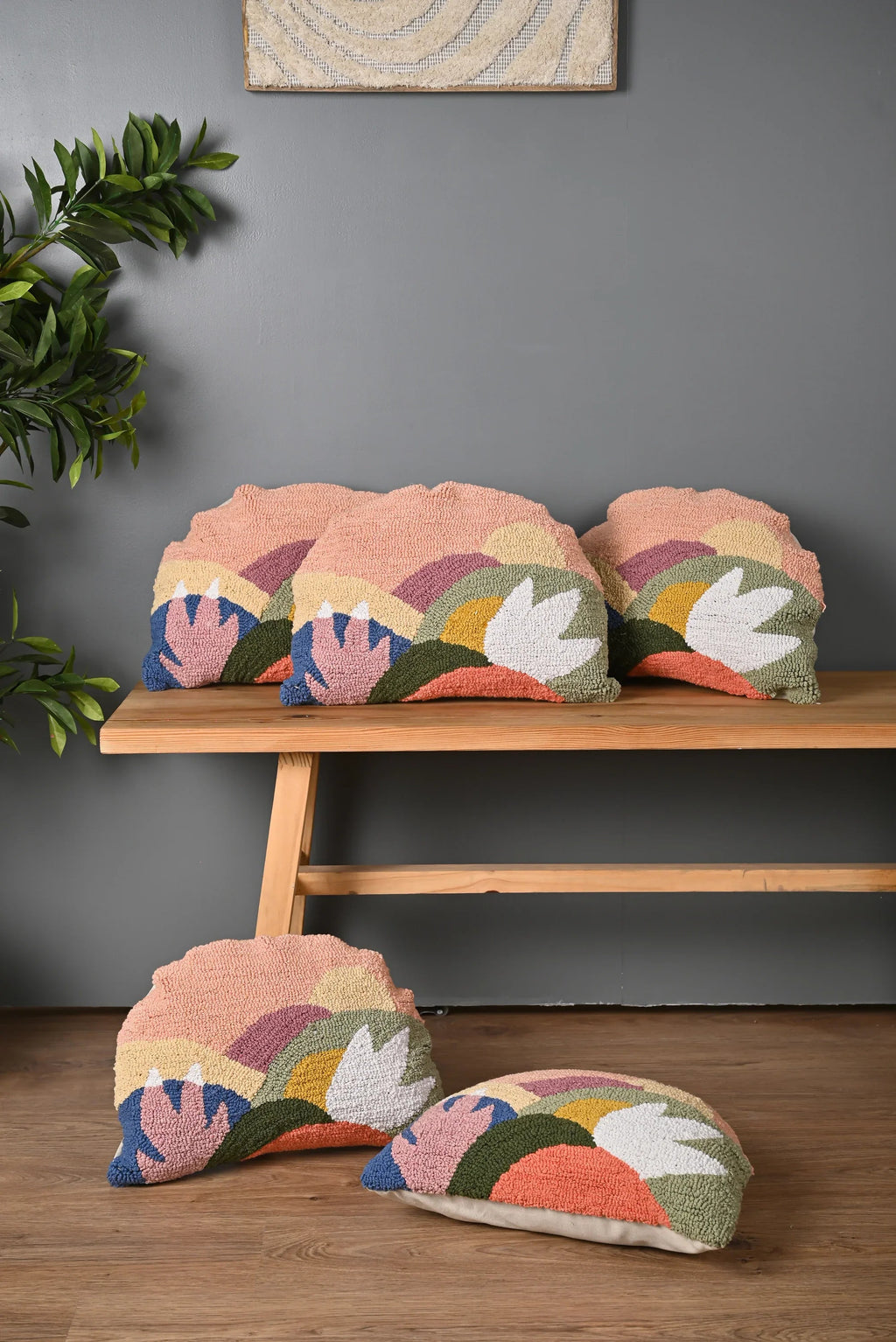 Multicolor Half Round Truffted Cotton Cushion Cover - SanskrutiHomes 