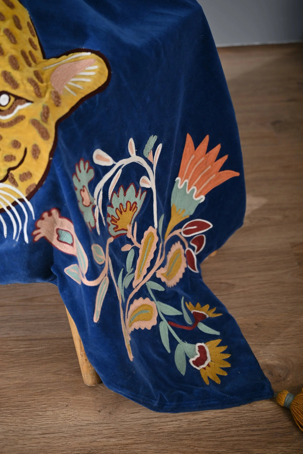 Blue Color Animal Embroidery Throw - SanskrutiHomes 