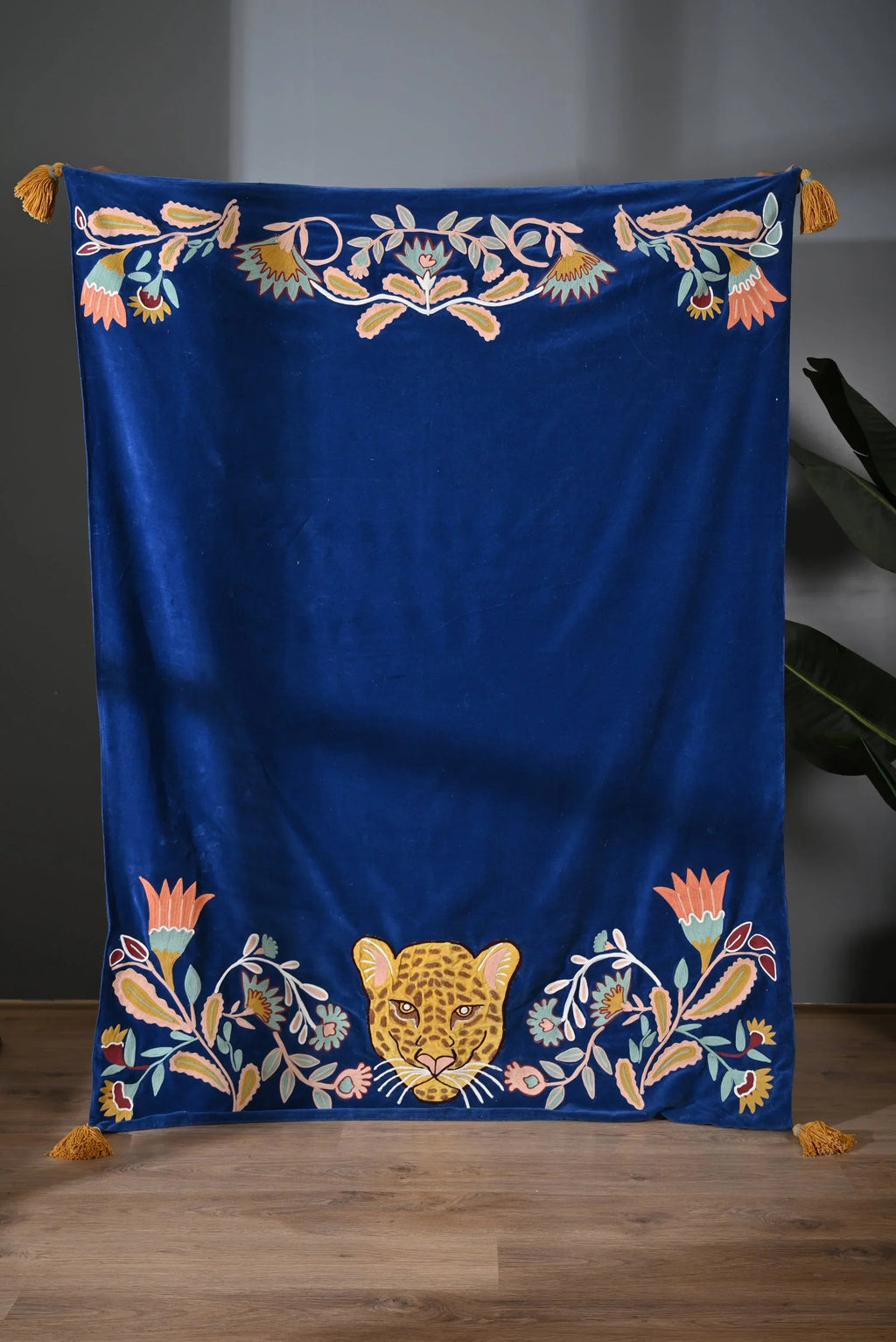 Blue Color Animal Embroidery Throw - SanskrutiHomes 