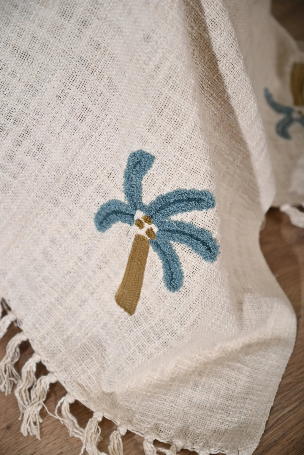 Beige Color Tree Embroidery and Tassel Throw - SanskrutiHomes 