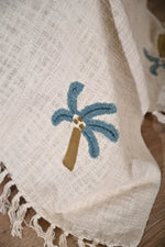 Beige Color Tree Embroidery and Tassel Throw - SanskrutiHomes 
