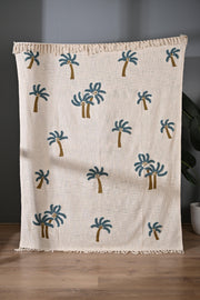 Beige Color Tree Embroidery and Tassel Throw - SanskrutiHomes 