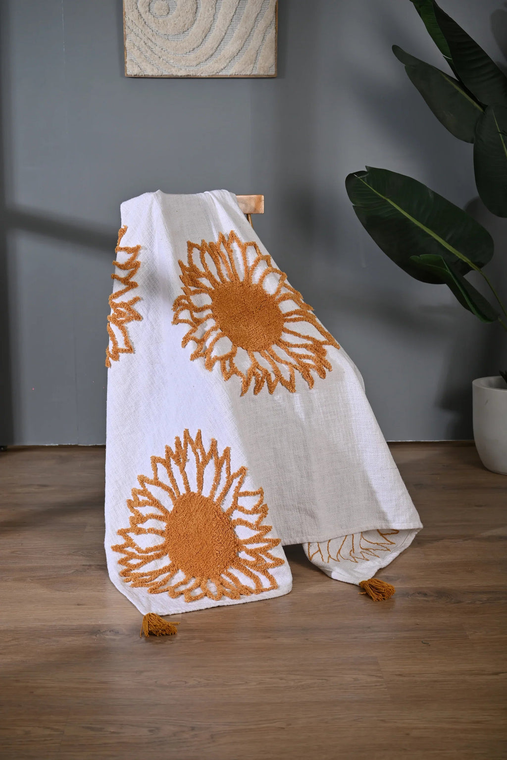 Yellow Sunflower Embroidery Throw - SanskrutiHomes 
