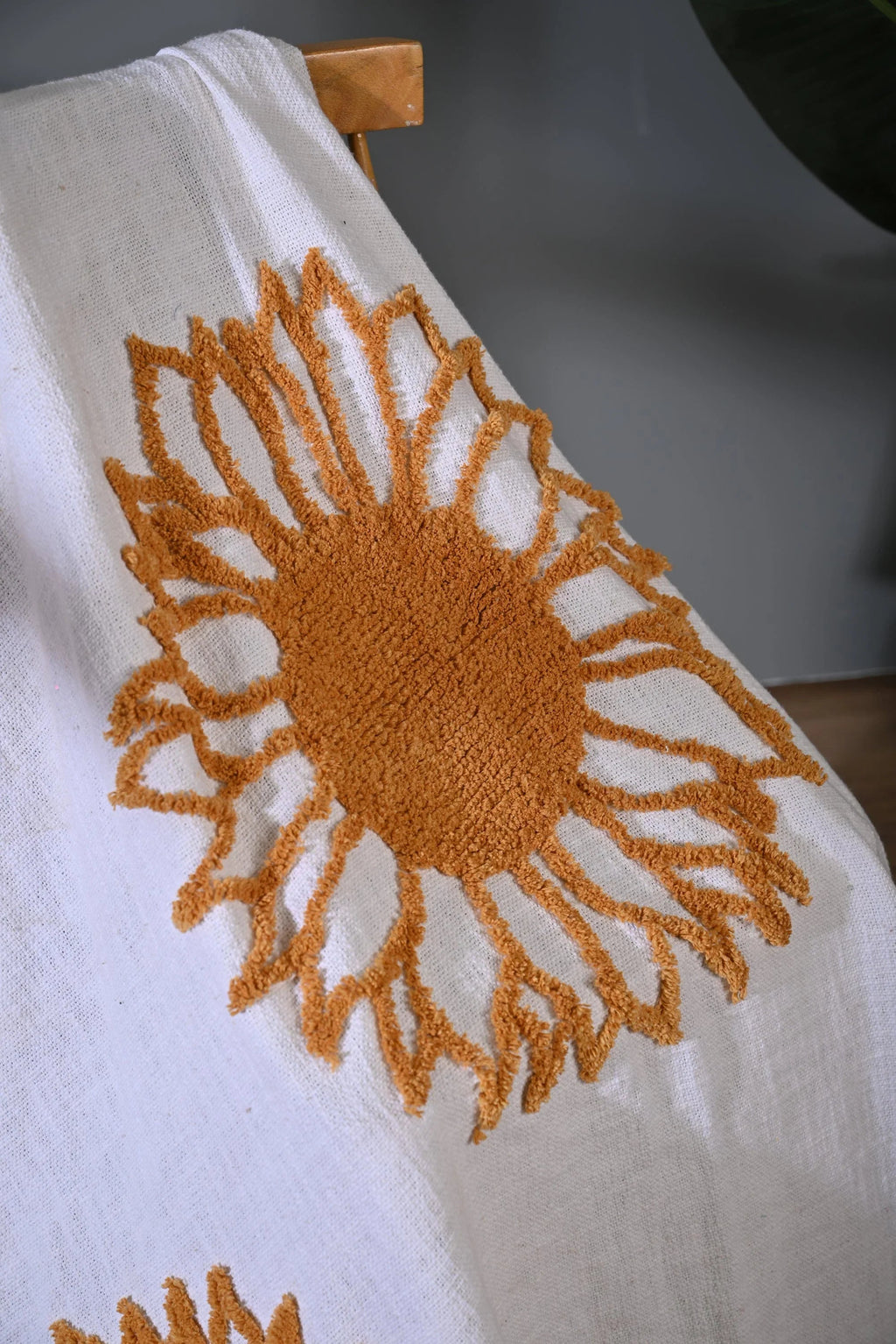 Yellow Sunflower Embroidery Throw - SanskrutiHomes 