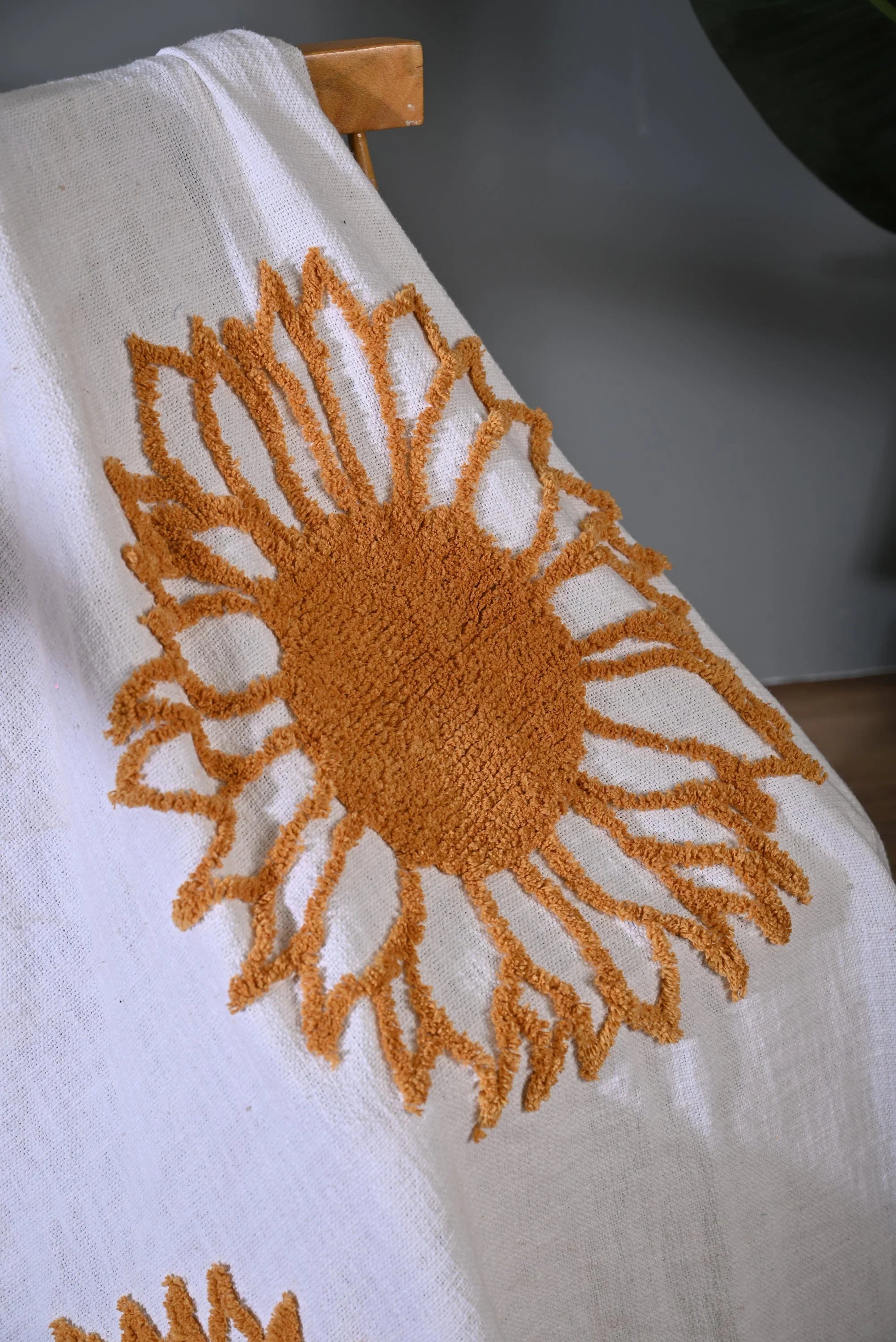 Yellow Sunflower Embroidery Throw - SanskrutiHomes 