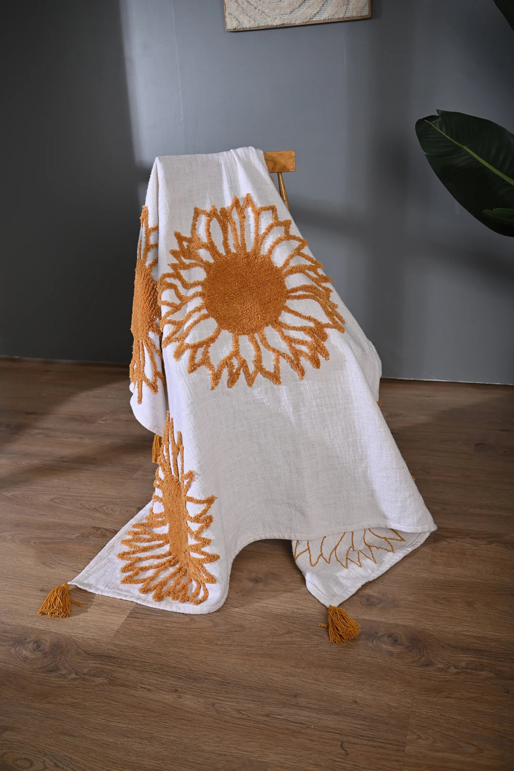 Yellow Sunflower Embroidery Throw - SanskrutiHomes 
