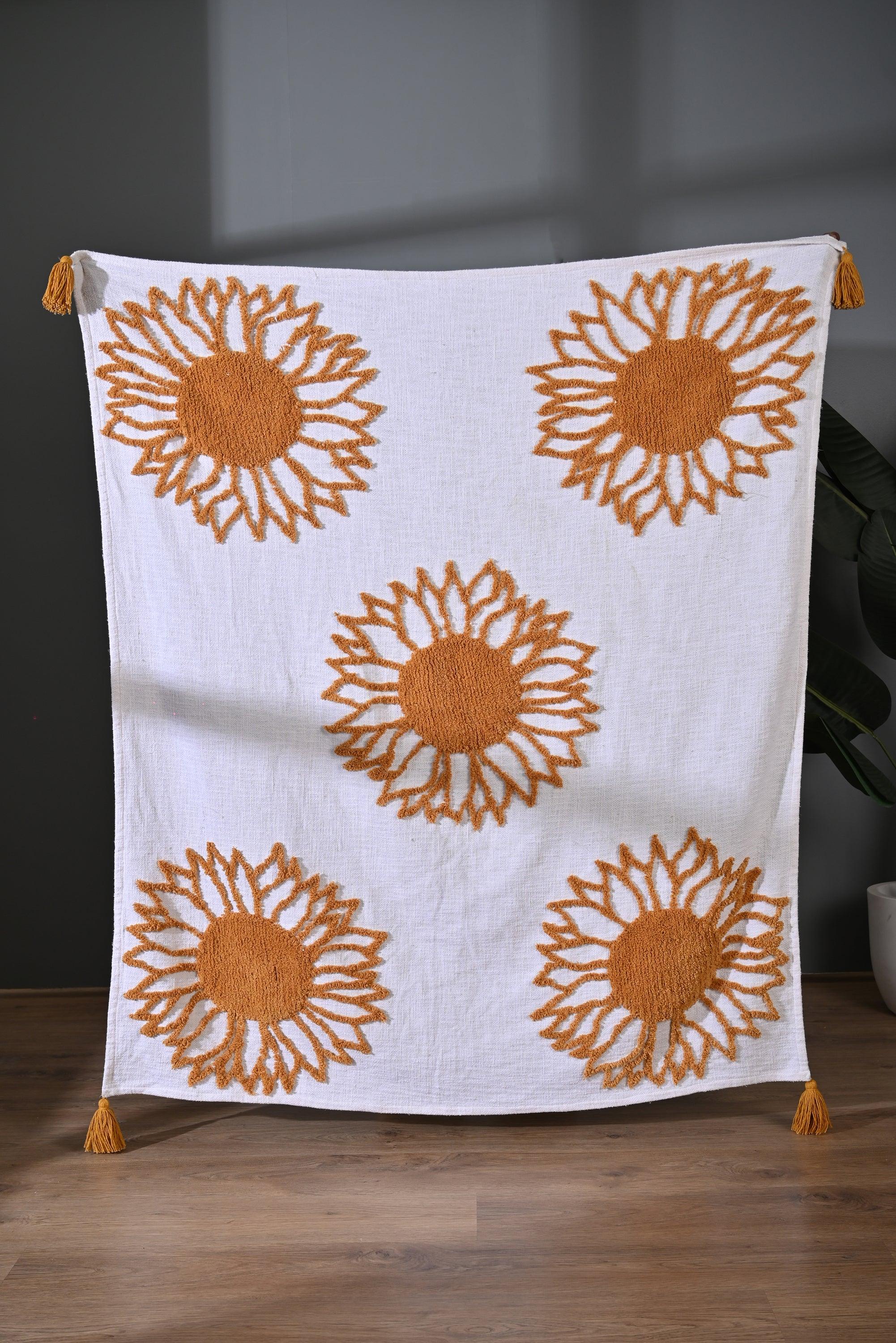 Yellow Sunflower Embroidery Throw - SanskrutiHomes 