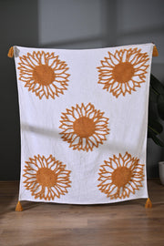 Yellow Sunflower Embroidery Throw - SanskrutiHomes 