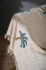 Beige Color Tree Embroidery and Tassel Throw - SanskrutiHomes 