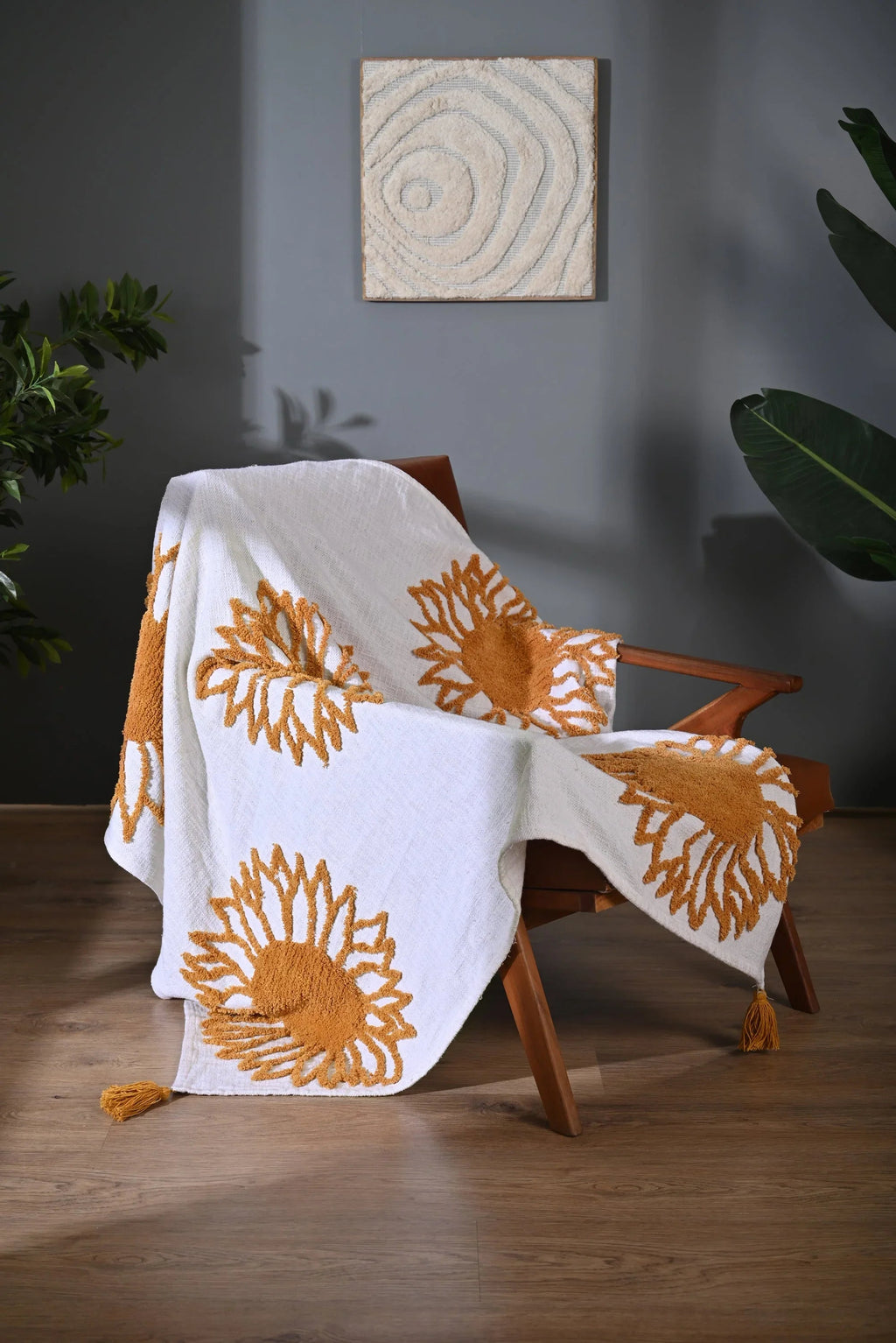 Yellow Sunflower Embroidery Throw - SanskrutiHomes 