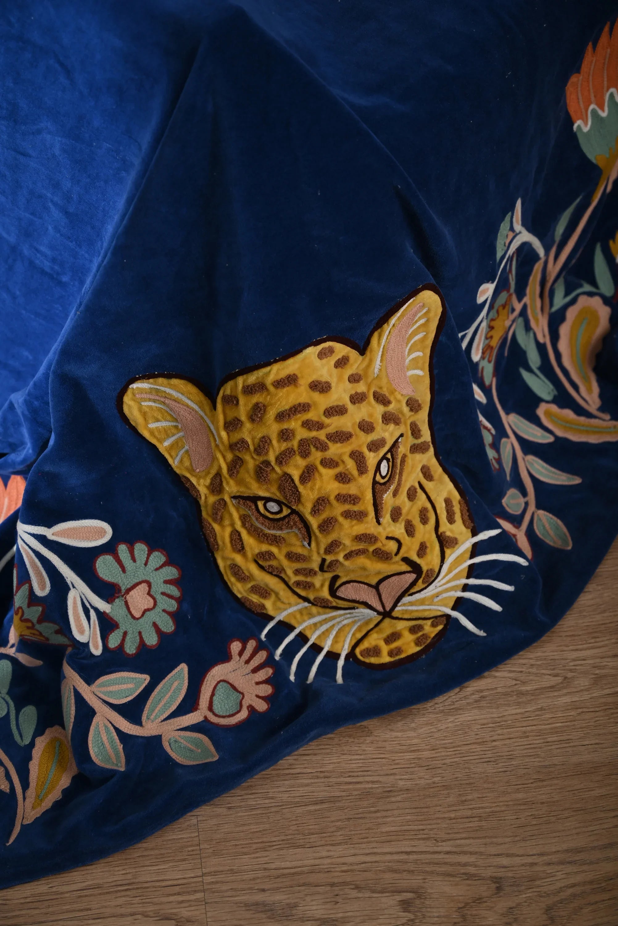 Blue Color Animal Embroidery Throw - SanskrutiHomes 
