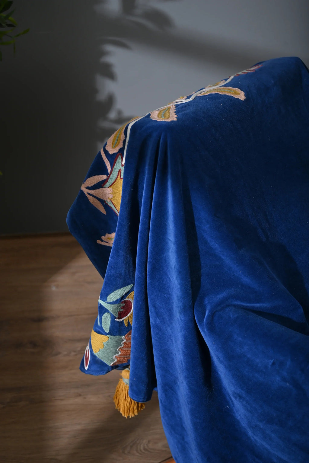 Blue Color Animal Embroidery Throw - SanskrutiHomes 