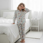 White Abstract Printed Pure Cotton Shirt Collar Night Suit for Kids - SanskrutiHomes 