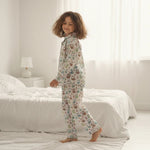 White Abstract Printed Pure Cotton Shirt Collar Night Suit for Kids - SanskrutiHomes 